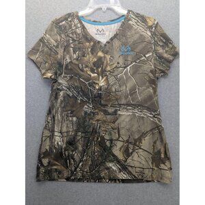 Realtree Shirt Youth Large 12-14 Camo Short Sleeve V Neck Hunting Outdoor